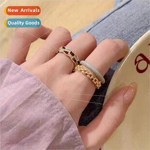 Enamel checkerboard checkerboard opening ring women niche fa