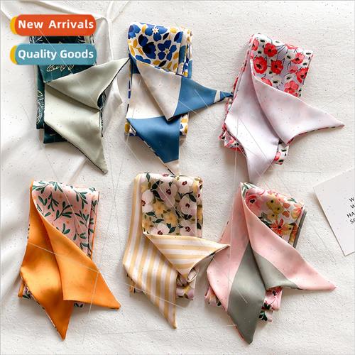 Pointed floral print spring summer fluttering long silk scar