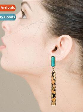 Europe long leather earrings alloy turquoise red curry leopa