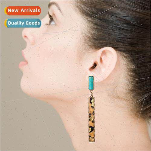 Europe long leather earrings alloy turquoise red curry leopa
