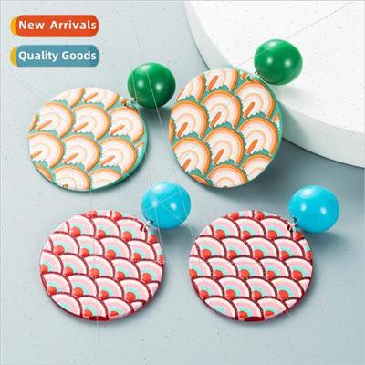 ins creative abstract art geometric printed resin earrings f