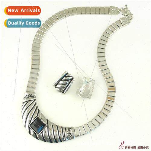 Europe metal punk square gemstone necklace set strap chain v