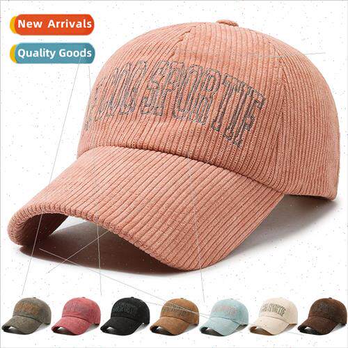 Striped embroidered letters corduroy retro duck tongue hat a
