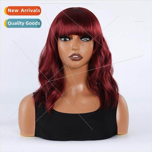 cos Europe bangs cute burgundy short curly head natural ladi - 封面