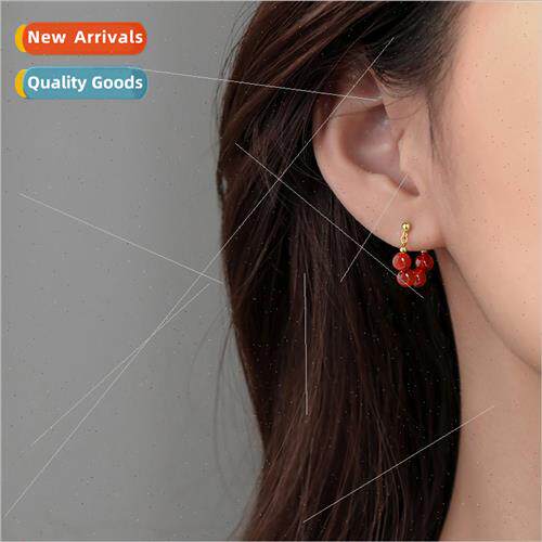 Red agate earrings festive earrings retro celebry red round