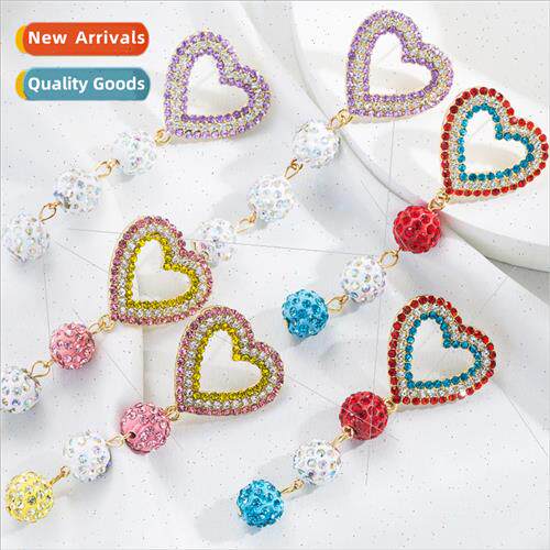 Europe new heart-shaped colorful ball alloy diamonds long ea