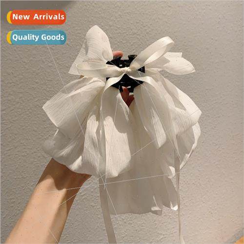 Premium sense chiffon large bow fluttering ribbon hair clips