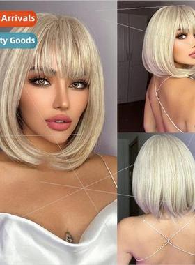 Wigs Europe Women light blonde bangs short bobble snapback F
