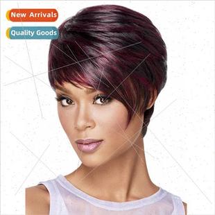 Europe Wigs Women Short Hair Burgundy Black Tinted Short Cur