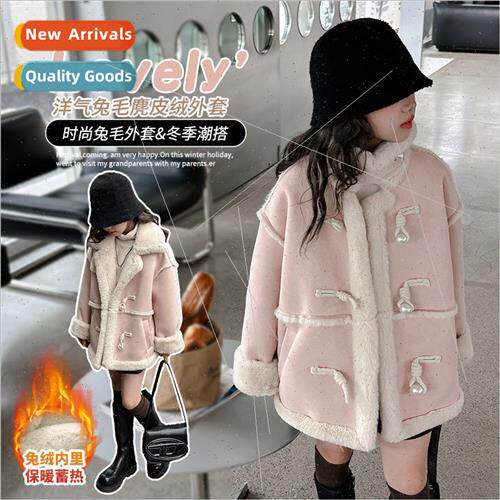 Girls lambswool padded thickened fur one winter jacket 2023