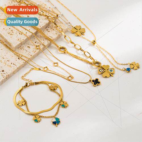 Ins wind four-leaf flower necklace bracelet women Hundreds f