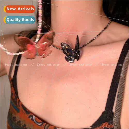 Colorful beaded butterfly necklace female 2023 new tide hund