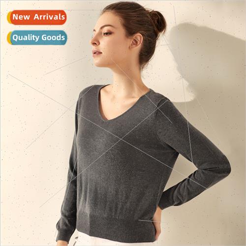 2024 fall new silk cashmere V-neck kn sweater women wool bot