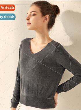 2024 fall new silk cashmere V-neck kn sweater women wool bot