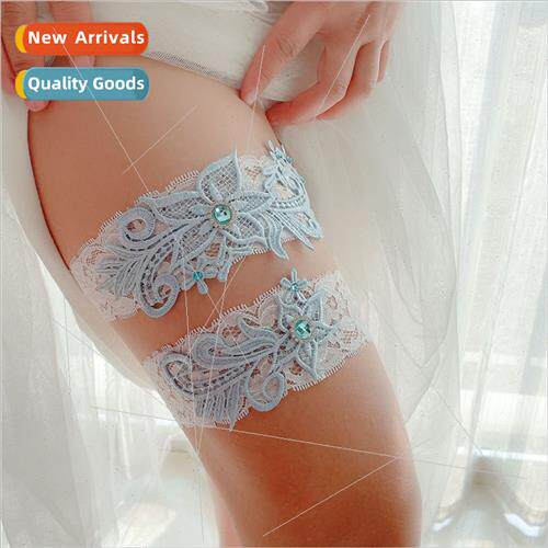 LW52 sky blue bridal lace garter inlaid gemstone sexy garter