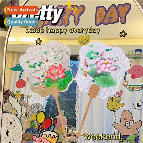 Handmade DIY Drip Glue Lotus Flower Fan Chinese Peach Blosso