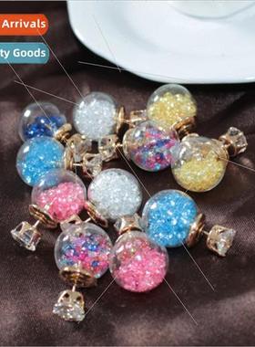 C387 new clear glass ball small broken diamond earrings doub