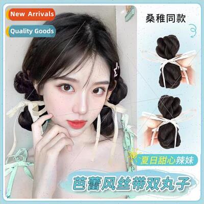 wig female ballet wind ribbon double pill head lazy simulati