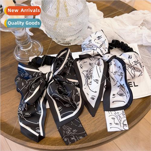 lk satin printing abstract beauty face handmade bow large  h