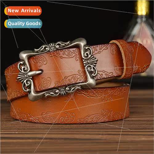 Belt Cowhide Ladies Leather Belt Wide Day Buckle Cowhide Bel
