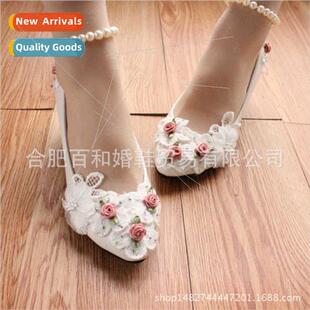 Korea large size whe bridesmaid shoes Decorative pearl ankle