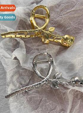 silver rose flower grab clip metal back head plate hair shar