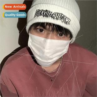 wool cap embroidery fall lette retro winter ins Korean male