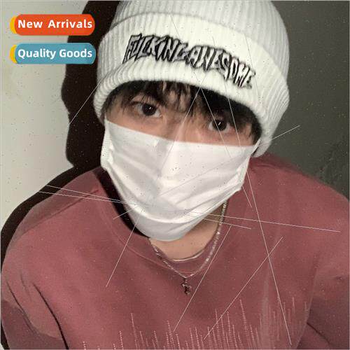 Korean  fall winter wool cap male ins retro embroidery lette