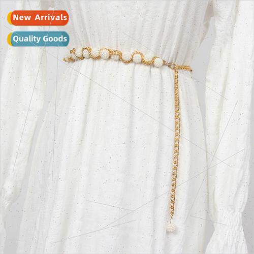 Pearl metal chain braided waist chain women dress corset thi