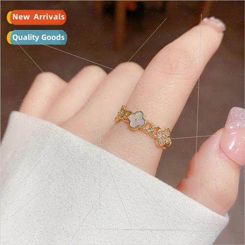 Fashion sense sweet lovely shell four-leaf flower open ring
