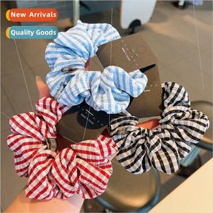 retro plaid large hair simple accessories wind Korean navy