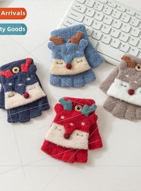 Children winter warm gloves baby students half-finger cover