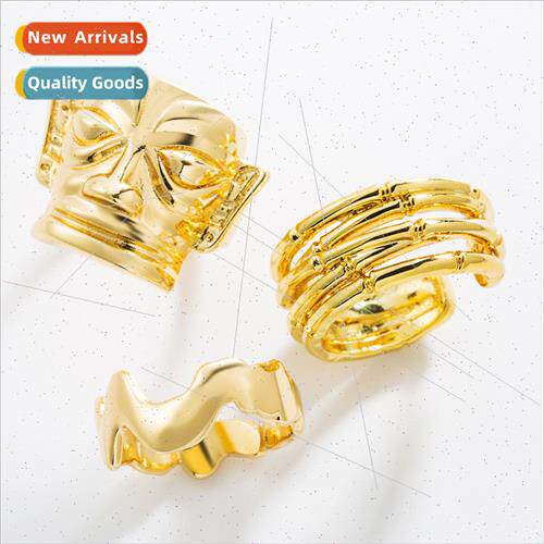 Europe Geometric Gold Mask Ring Brass Gold Plated Men Women