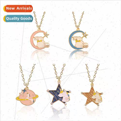 creative colorful rabb diamond stars unicorn necklace person