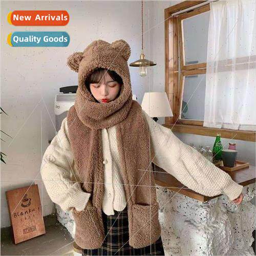 Bear ears hat scarf gloves all-in-one female fall and winter
