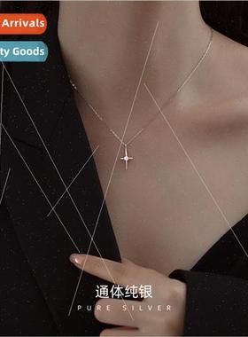 Cross silver necklace women 2022 new tide simple zirconia ni