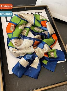 Colorblocking plaid silk scarf female spring autumn thin daz
