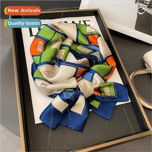 scarf female spring Colorblocking thin silk autumn daz plaid