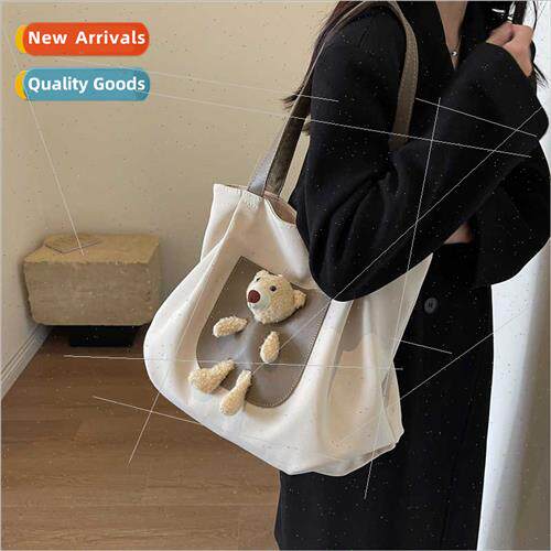 New Cute Bear Canvas Bag Female Hundred Shoulder Bag Korean