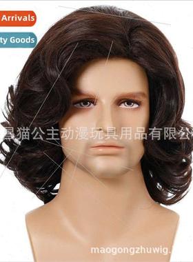 Men curly hair fluffy big waves parted handsome dark color m