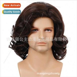 Men curly hair fluffy big waves parted handsome dark color m