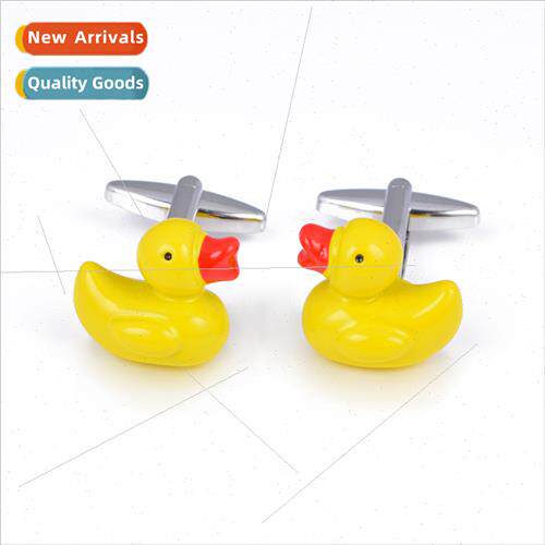 Cufflinks 3D Solid Yellow Duck Cufflinks Fun Red Beaked Duck