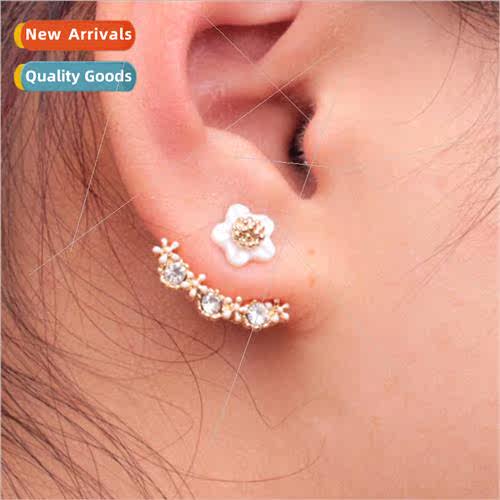 Korea small daisy flower back hanging earrings fashion ear j