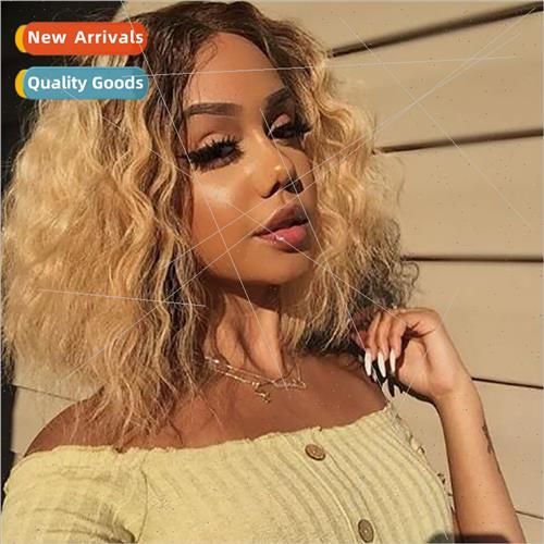 wigs 适用women Europe medium long curly hair coloring gradie