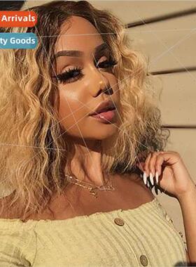 wigs 适用women Europe medium long curly hair coloring gradie