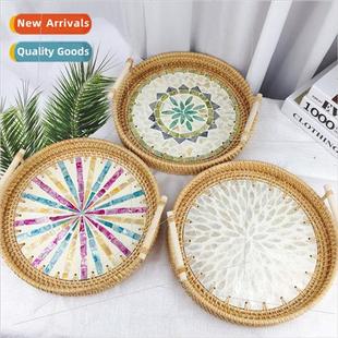 snacks creative room hand deco living woven plate Rattan fru