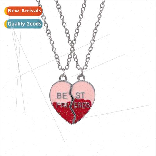 Best Friend Necklace Alloy Pink Oil Drip best friend Pendant