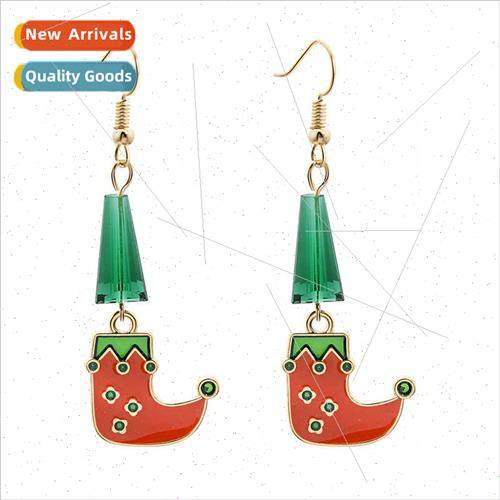 Christmas creative new long drip oil earrings simple yellow