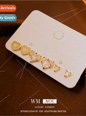 silver needle zirconia love sixpcs earrings Korea ins simple