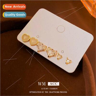 silver needle zirconia love sixpcs earrings Korea ins simple
